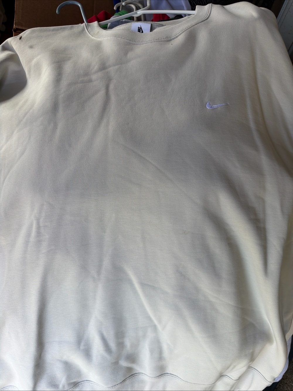 Y2K Nike Off white/ Cream Crewneck Embroidered White Swoosh Size 2XL